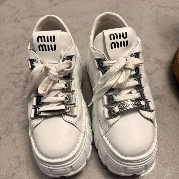 Miu Miu platform White Leather Sneakers size 38 - Picture 2 of 15
